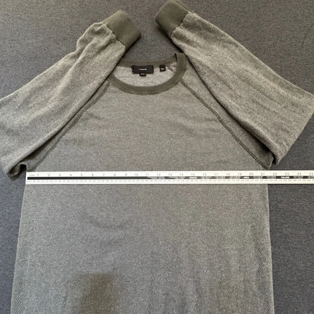 Vince Mens XL Wool Cashmere Birdseye Knit Crewneck Sweater Olive Gray Raglan